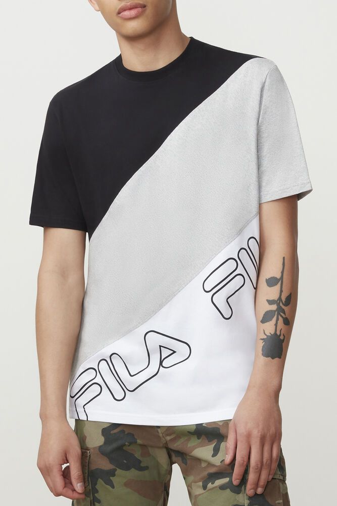 Fila Grove Black/Grey/White T-Shirt Mens - NZ 51207-TPMZ